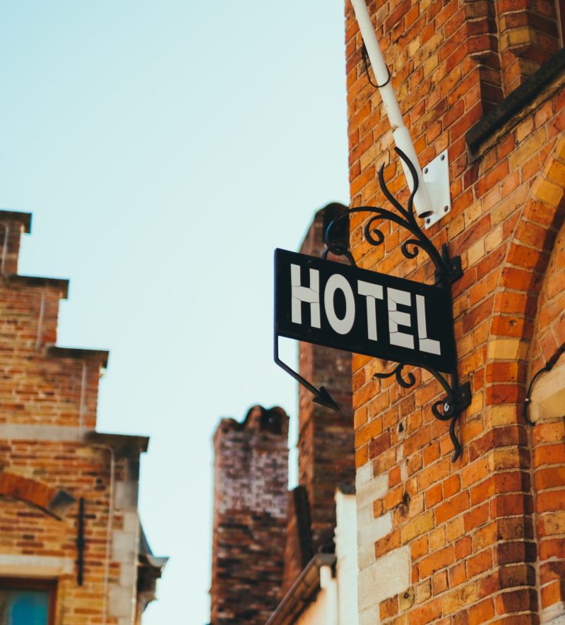 Hotel sign in historical centre of Bruges, Belgium.